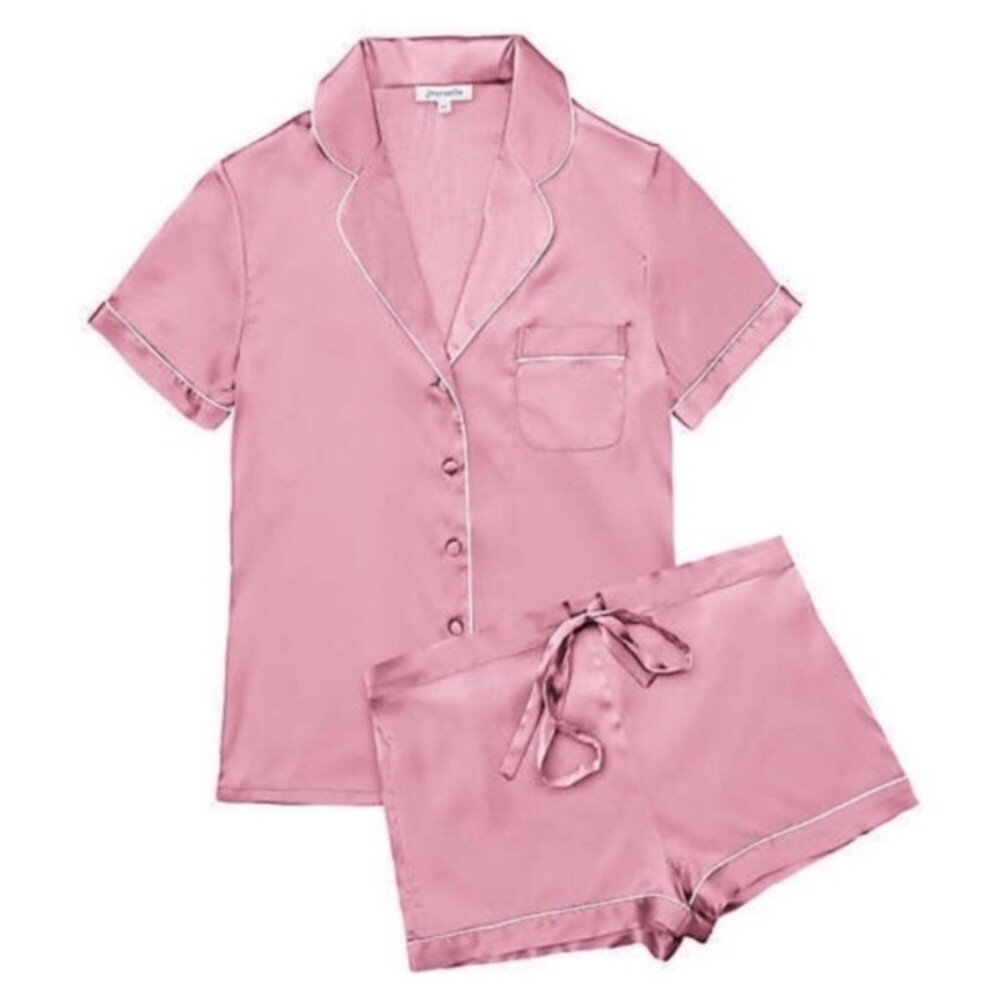 JOURNELLE silk pajamas set rose blush pink LOUNGE